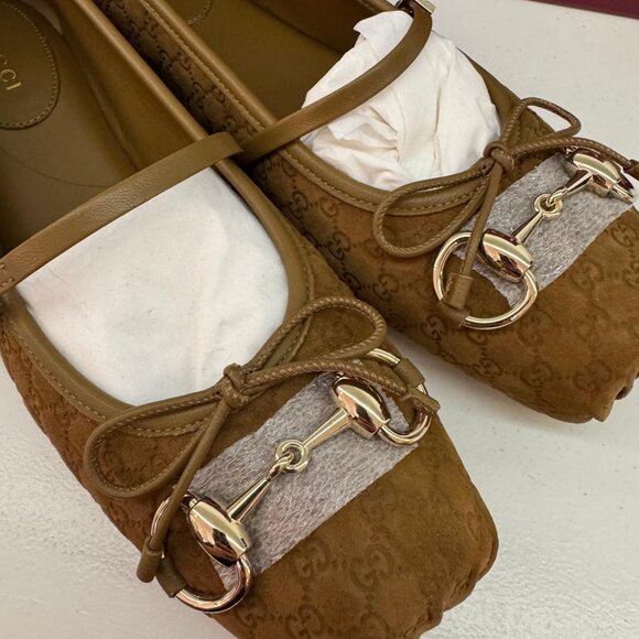 GUCCI, Suede Horsebit GG Ballerinas - Picture 5 of 15